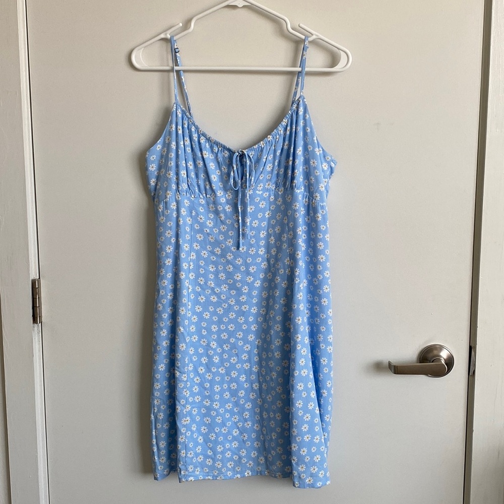 Blue Floral Notch-Neck Slim Dress